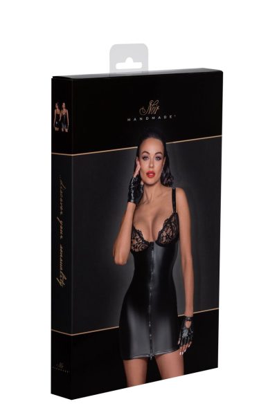 F254.00001, F254  Powerwetlook mini-dress with  lace chest and 2-way zipper –  S