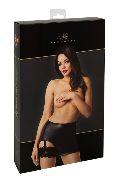 F345.00002 Powerwetlook  mini skirt with garter – M