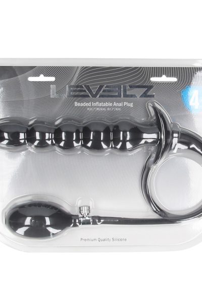 Beaded Inflatable Silicone Anal Plug Black