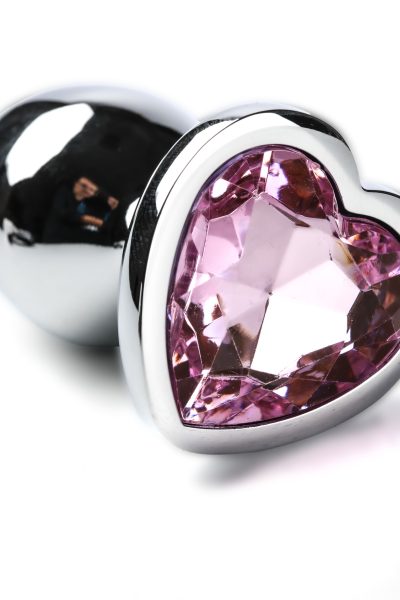 Simple Pleasure korek analny stalowy srebrny rozmiar s kryształ jasno różowe serce