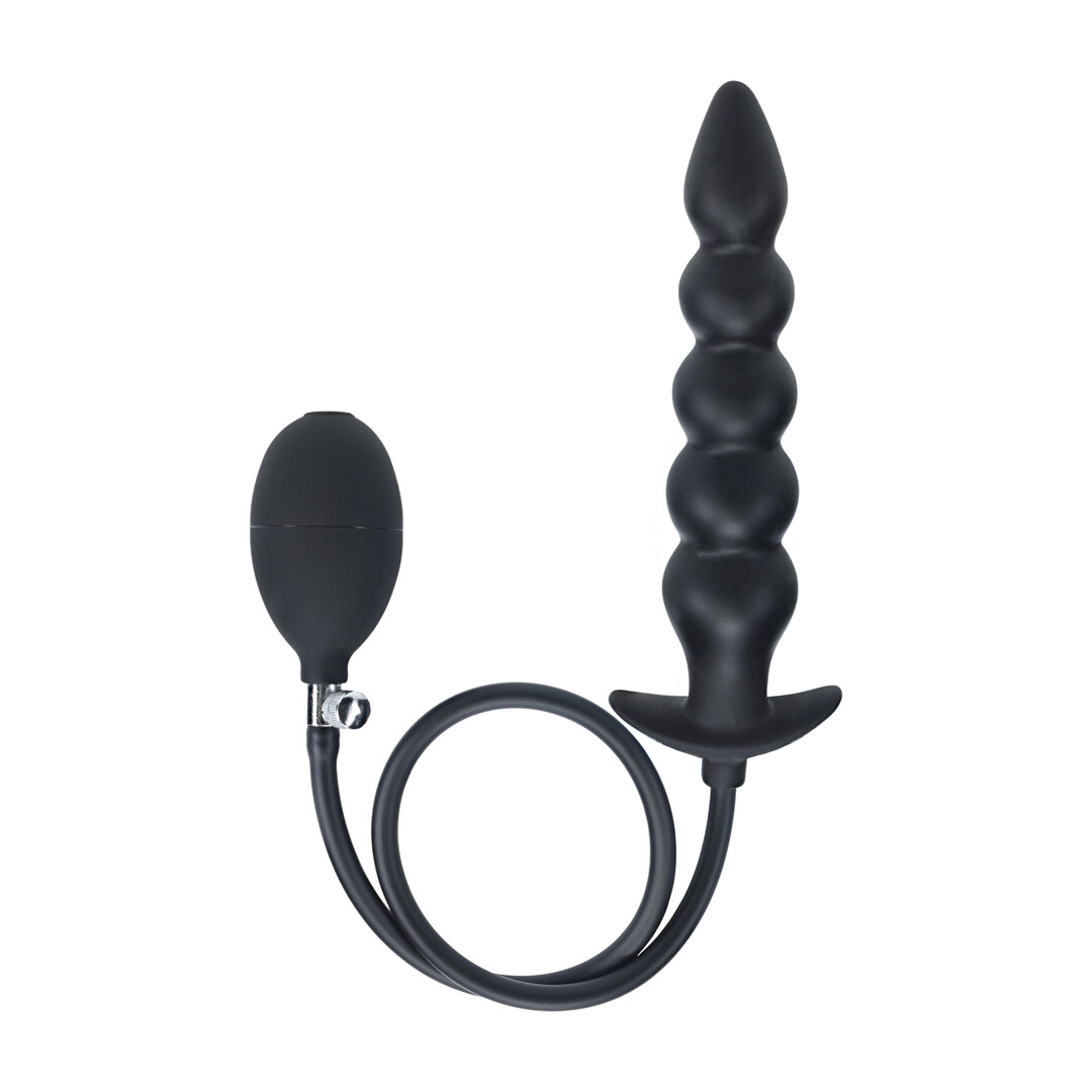 Beaded Inflatable Silicone Anal Plug Black - obrazek 6