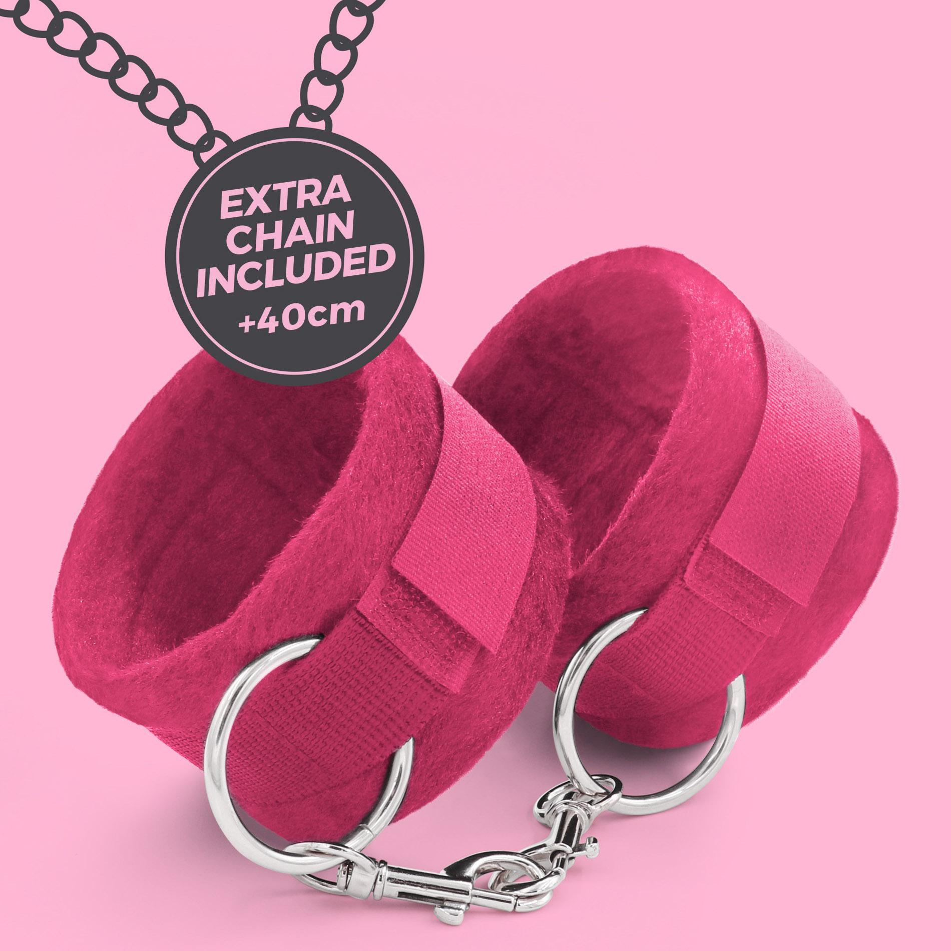 TOUGH LOVE VELCRO HANDCUFFS WITH EXTRA 40CM CHAIN CRUSHIOUS PINK - obrazek 6