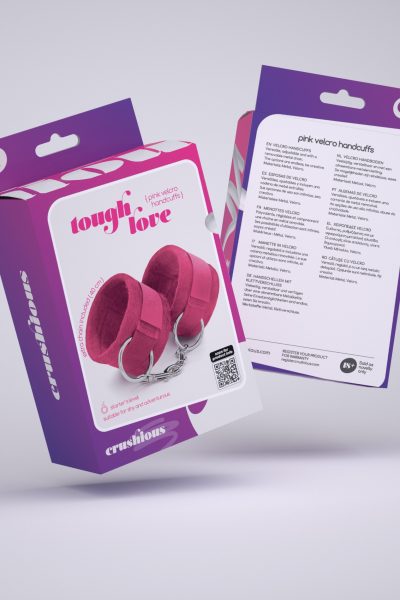 TOUGH LOVE VELCRO HANDCUFFS WITH EXTRA 40CM CHAIN CRUSHIOUS PINK