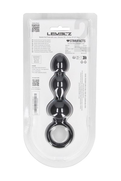 Beaded Silicone Anal Probe with Loop Black