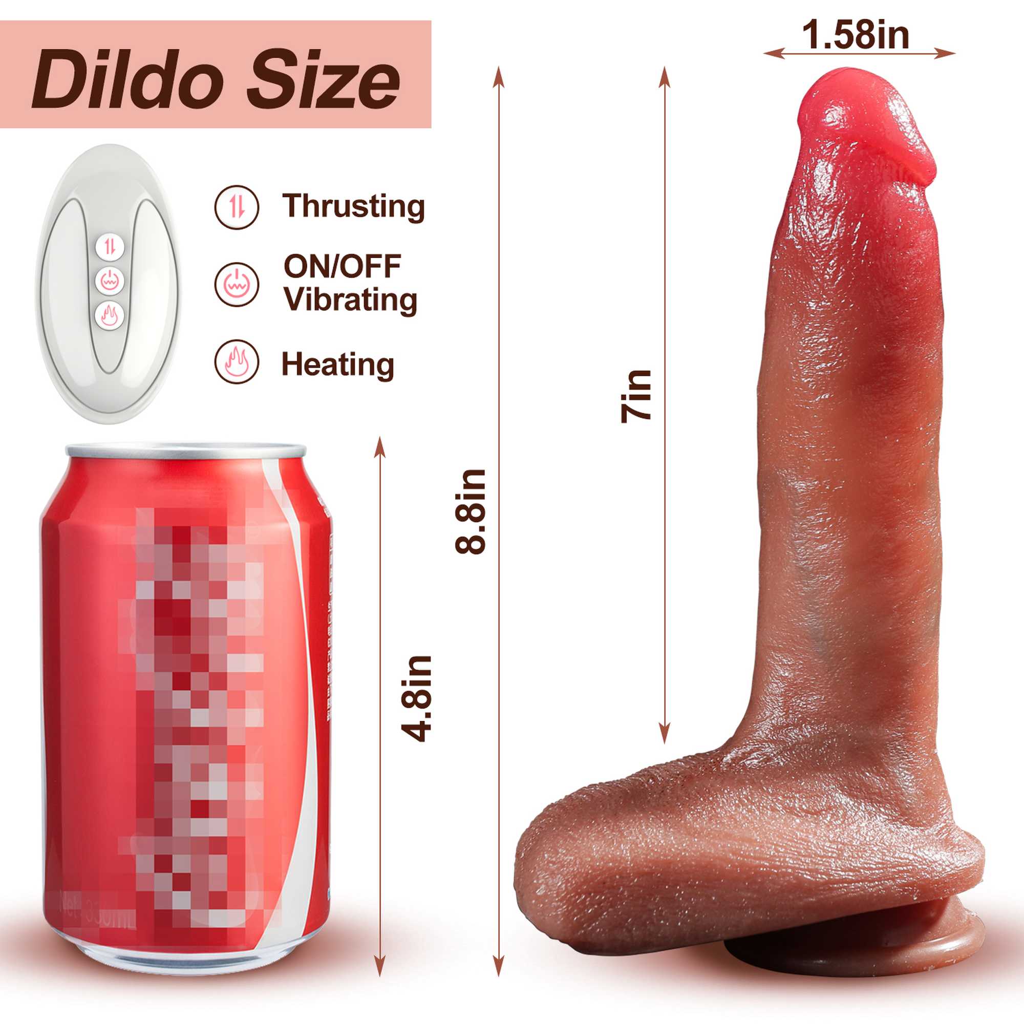 Wibrator-Silicone, 10 vibration modes 7 thrusting function, Heating - obrazek 2