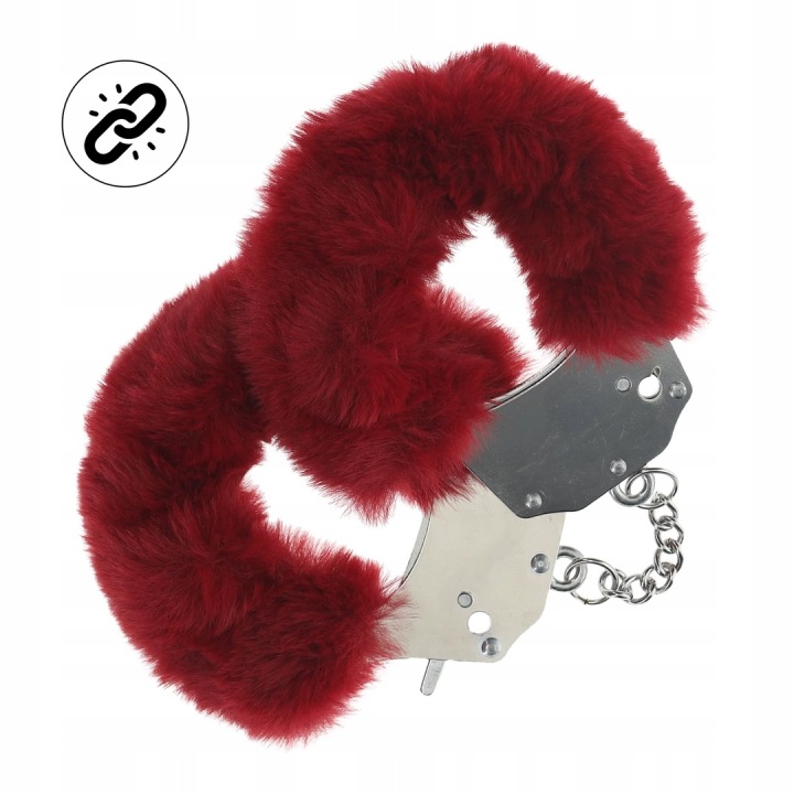 Ouch! Heavy-Duty Fluffy Handcuffs – Pluszowe Kajdanki z Szybkim Otwarciem, Bordowe - obrazek 3