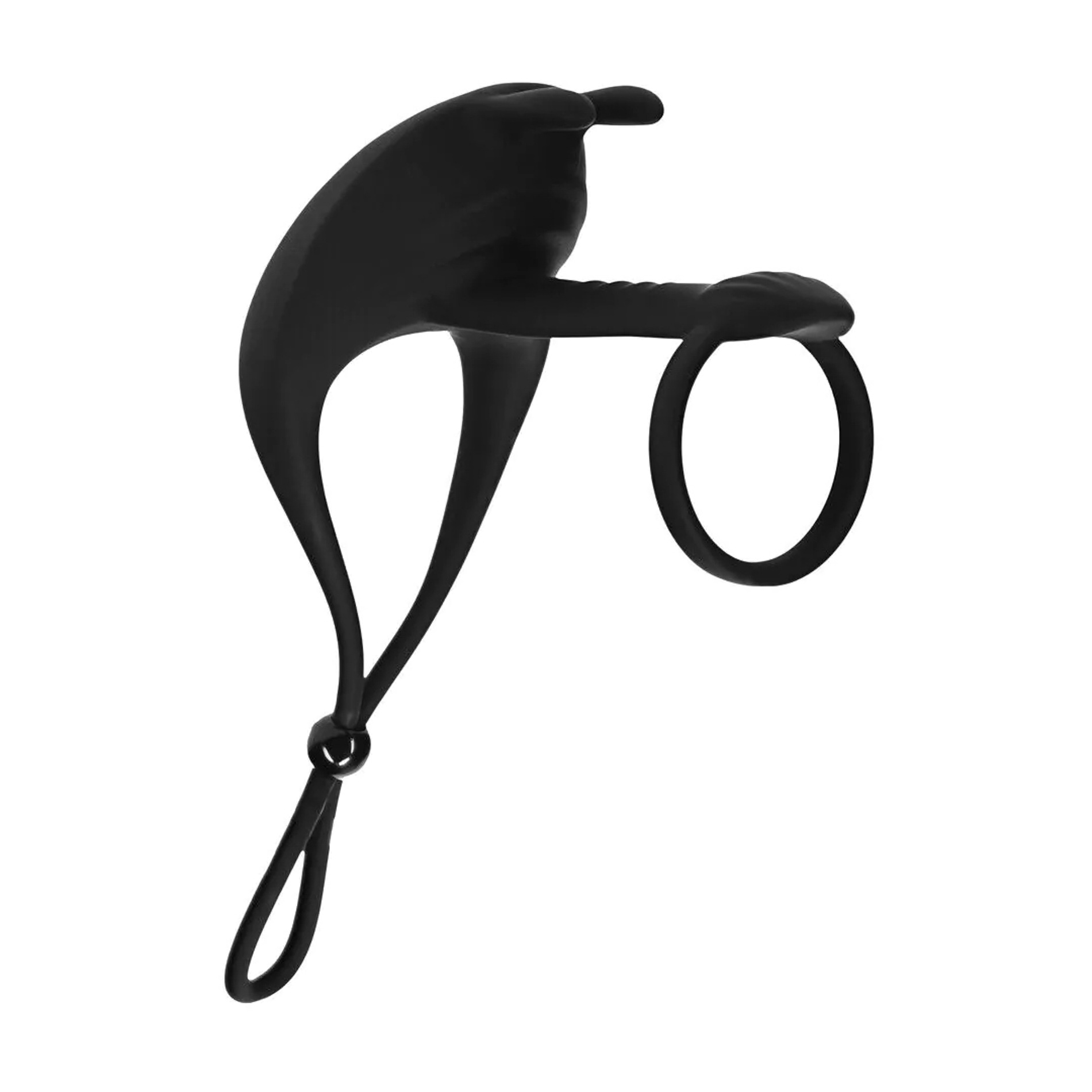 Adjustable Bunny Vibrating Silicone Lasso Cockring and Shaft Loop - Black - obrazek 3
