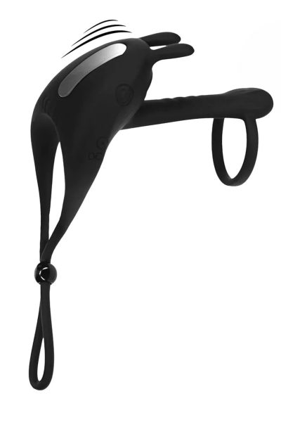 Adjustable Bunny Vibrating Silicone Lasso Cockring and Shaft Loop – Black