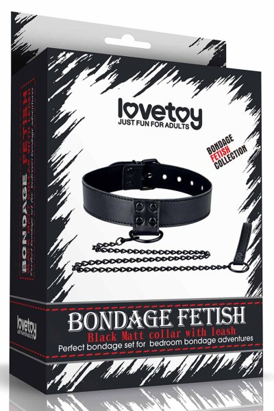 OBROŻA BONDAGE FETISH BLACK MATT COLLAR WITH LEASH