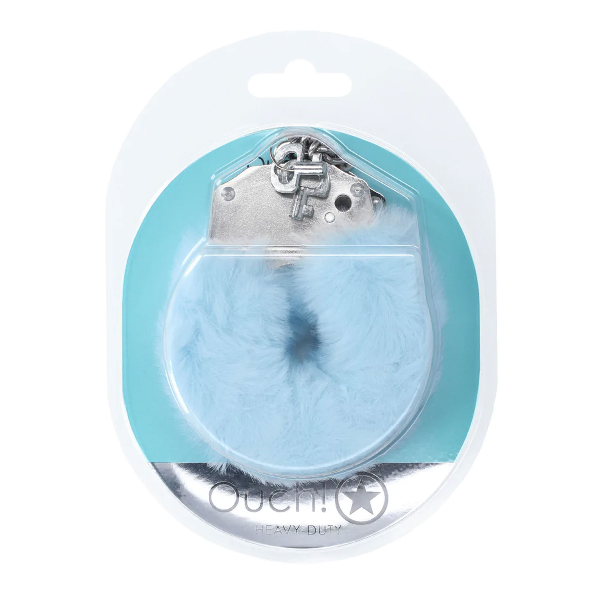 Metalowe Kajdanki z Futerkiem Ouch Heavy Duty Fluffy Cuffs – Powder Blue - obrazek 2