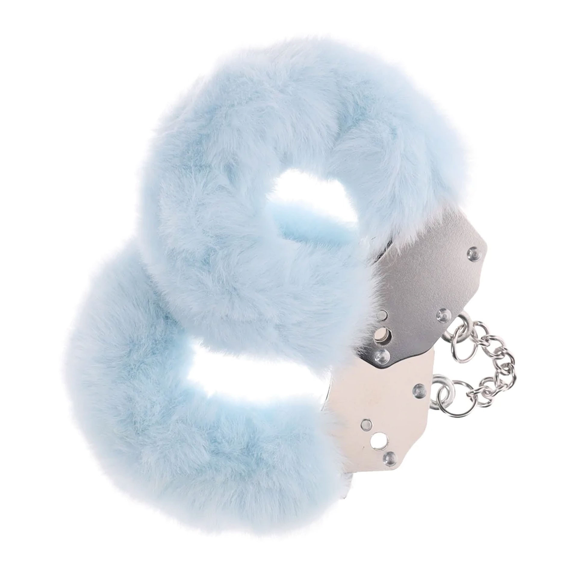 Metalowe Kajdanki z Futerkiem Ouch Heavy Duty Fluffy Cuffs – Powder Blue - obrazek 3
