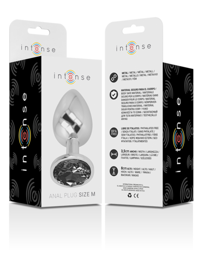 INTENSE – ALUMINUM METAL ANAL PLUG WITH BLACK GLASS SIZE M