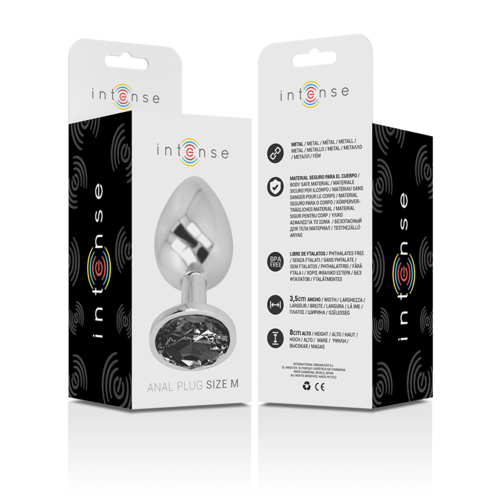 INTENSE - ALUMINUM METAL ANAL PLUG WITH BLACK GLASS SIZE M - obrazek 2