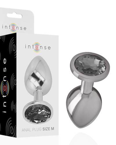 INTENSE – ALUMINUM METAL ANAL PLUG WITH BLACK GLASS SIZE M