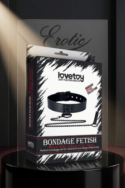 OBROŻA BONDAGE FETISH BLACK MATT COLLAR WITH LEASH