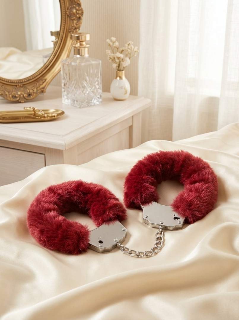 Ouch! Heavy-duty Fluffy Handcuffs – Pluszowe Kajdanki Z Szybkim Otwarciem, Bordowe