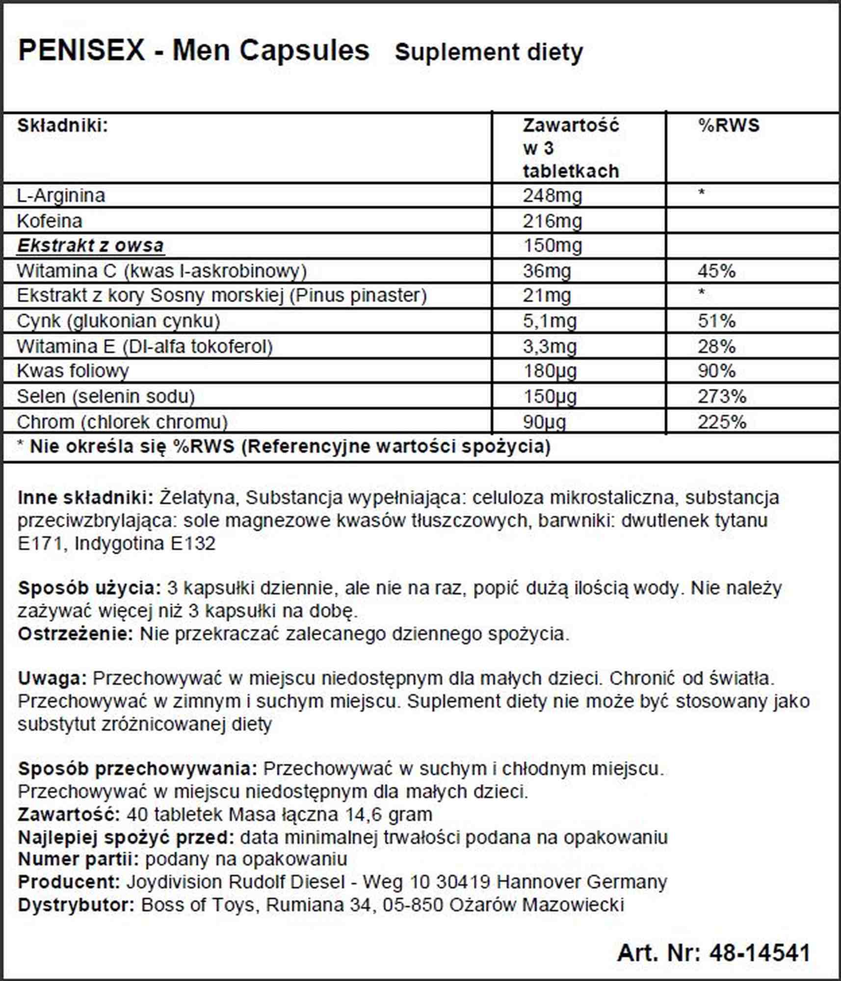 Supl.diety-PENISEX - Men Capsules, 40 capsules - obrazek 2