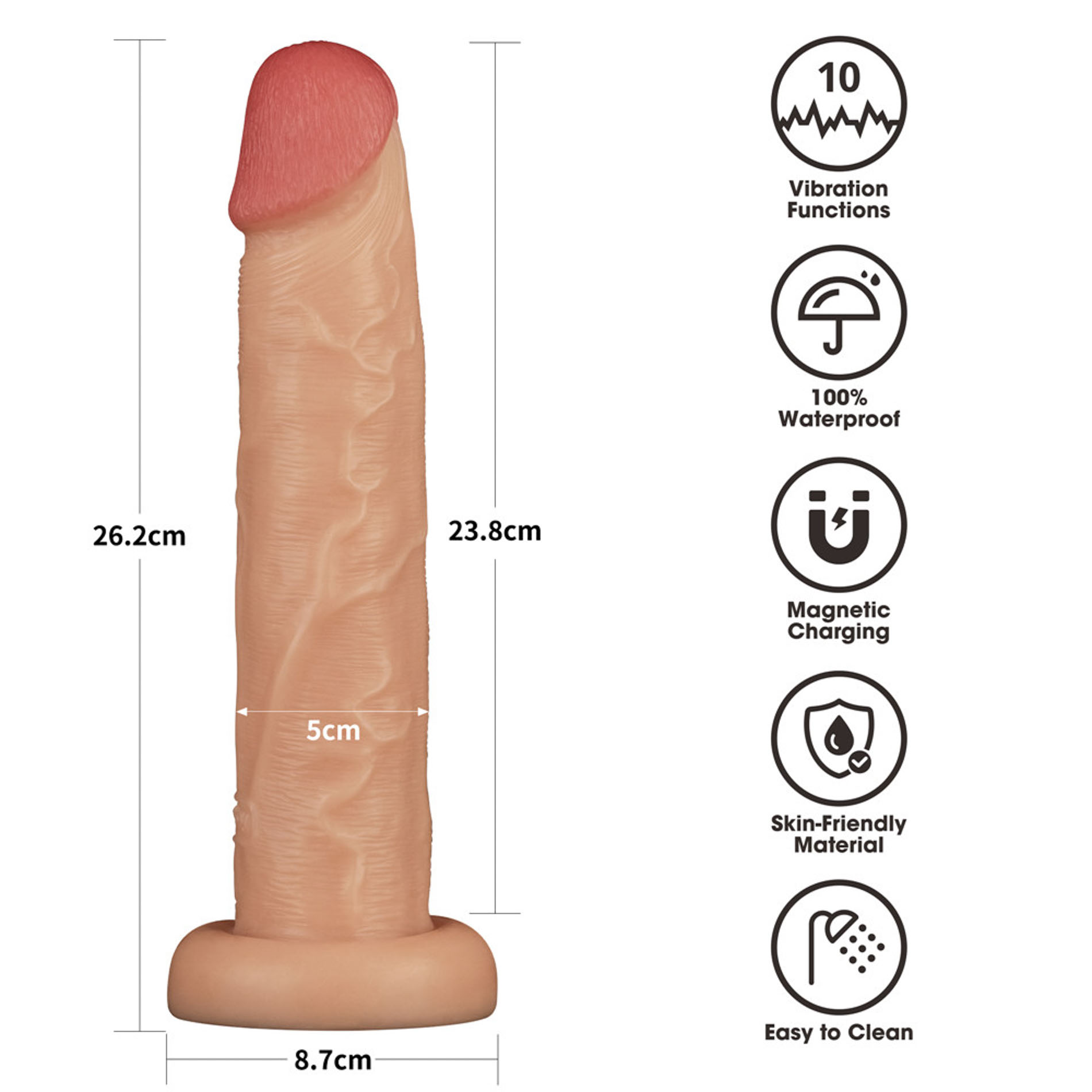 Realistyczny Wibrator z Przyssawką LoveToy PowerBasics 10" – Cielisty - obrazek 6