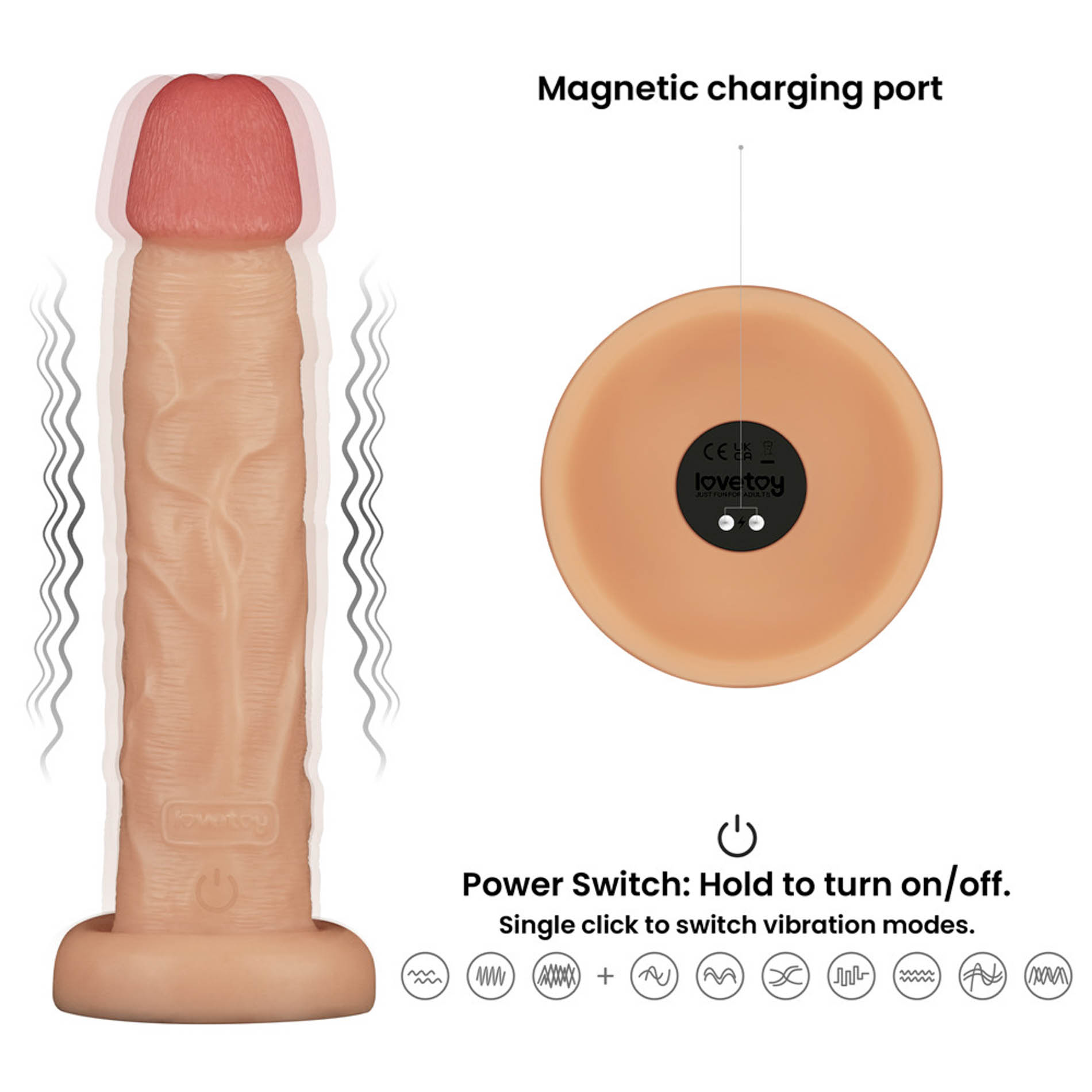 Realistyczny Wibrator z Przyssawką LoveToy PowerBasics 10" – Cielisty - obrazek 5