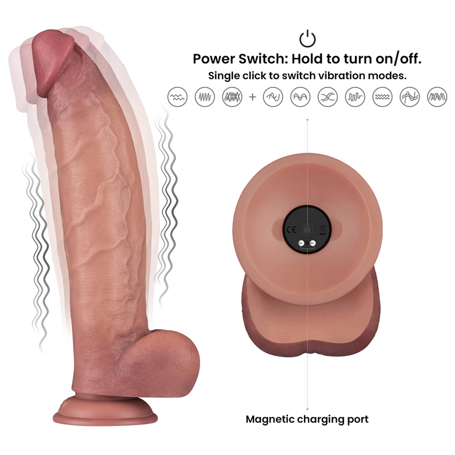 12" Vibrating Dual Density Power Cock – Realistyczne Dildo Wibracyjne 30 cm - obrazek 6